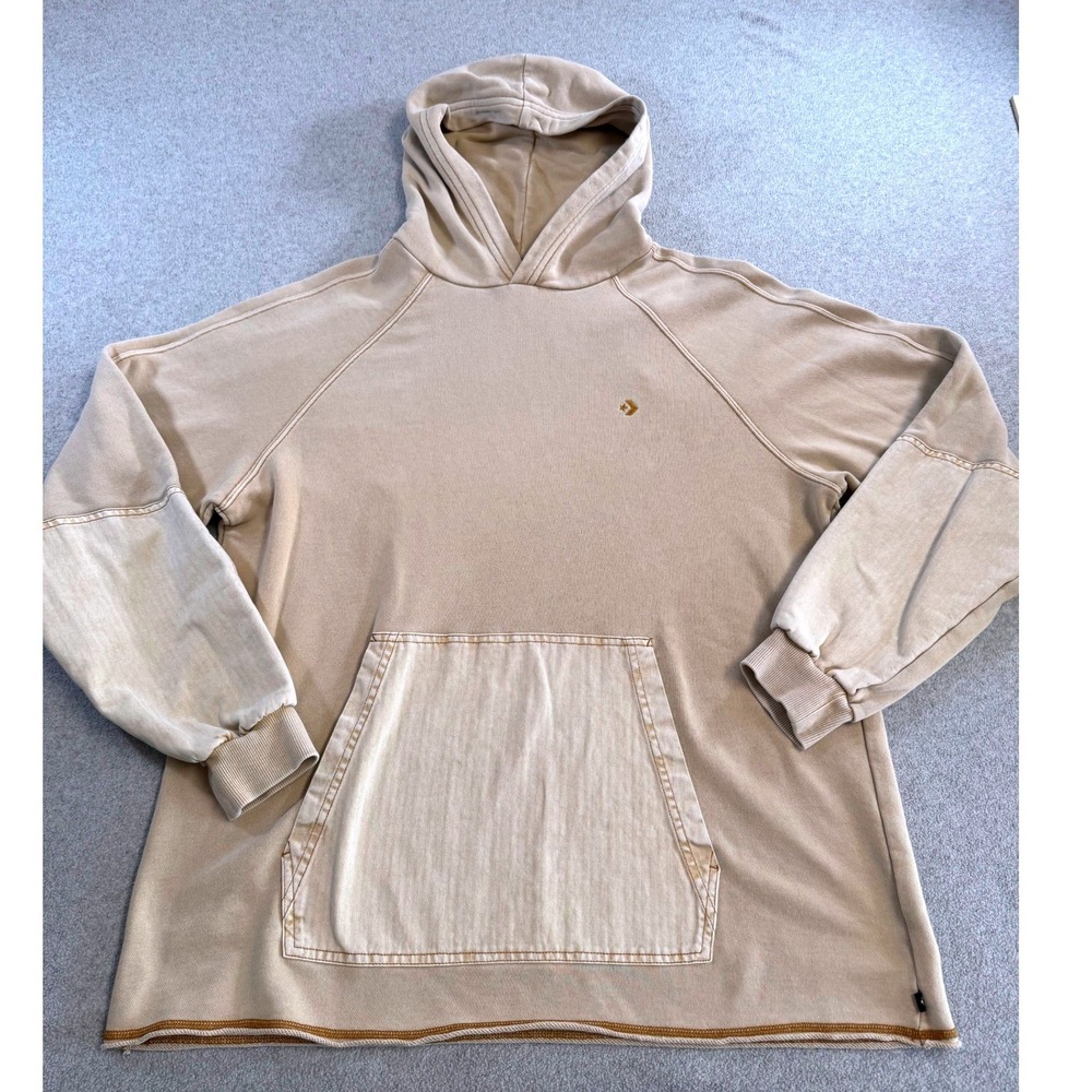 Converse Hoodie Mens Medium Beige Neutral Pullover Sweatshirt Kangaroo Pocket